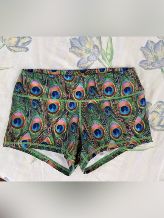 Peachy Pants - Peachy Peacock Feather Print Athletic Shorts
